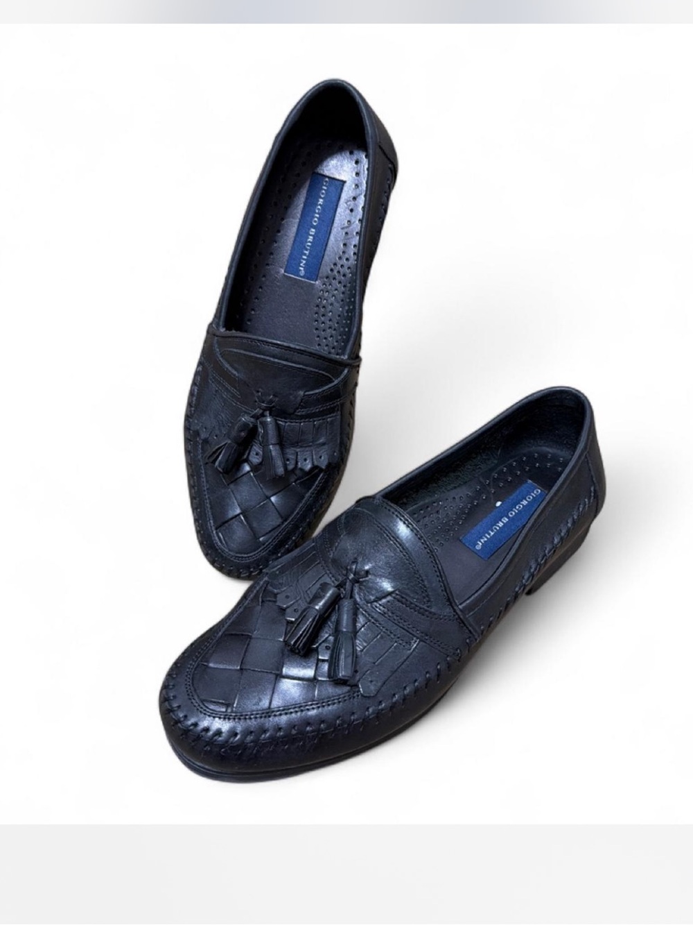 Giorgio Brutini Black Tassel Woven Leather Loafers Sz 8.5 D (Men) 9 (Women)